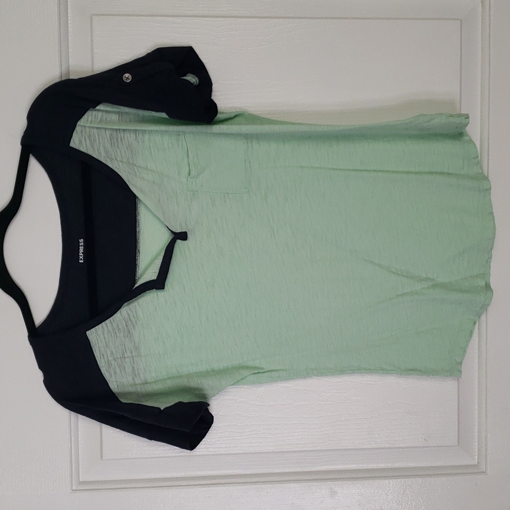 Express 2 tone baseball shirt, mint and navy,  size small